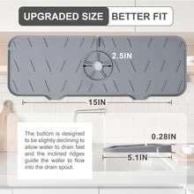 Load image into Gallery viewer, Meiliweser Silicone Sink Splash Guard Gen 2 - Slope Upgraded Faucet Mat - 15&quot; x 5.5&quot; - Sink Gadgets-Splash Guard Behind Faucet Water Drip Catcher Mat for Kitchen, Bathroom, Sink Sponge Holder(Gray)
