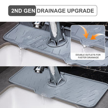 Load image into Gallery viewer, Meiliweser Silicone Sink Splash Guard Gen 2 - Slope Upgraded Faucet Mat - 15&quot; x 5.5&quot; - Sink Gadgets-Splash Guard Behind Faucet Water Drip Catcher Mat for Kitchen, Bathroom, Sink Sponge Holder(Gray)
