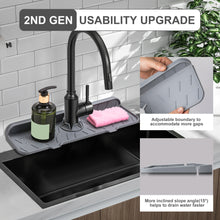 Load image into Gallery viewer, Meiliweser Silicone Sink Splash Guard Gen 2 - Slope Upgraded Faucet Mat - 15&quot; x 5.5&quot; - Sink Gadgets-Splash Guard Behind Faucet Water Drip Catcher Mat for Kitchen, Bathroom, Sink Sponge Holder(Gray)
