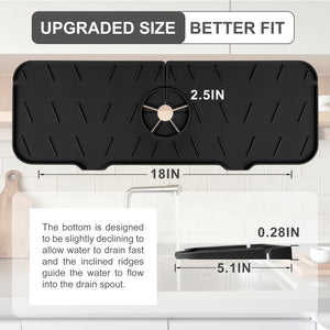 Meiliweser Silicone Sink Splash Guard Gen 2 - Slope Upgraded Faucet Mat, 15" x 5.5", Sink Gadgets-Splash Guard Behind Faucet Water Drip Catcher Mat for Kitchen, Bathroom, Sink Sponge Holder(Black)