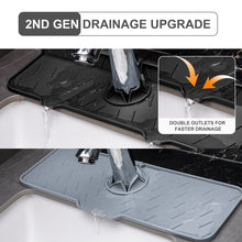 Load image into Gallery viewer, Meiliweser Silicone Sink Splash Guard Gen 2 - Slope Upgraded Faucet Mat, 15&quot; x 5.5&quot;, Sink Gadgets-Splash Guard Behind Faucet Water Drip Catcher Mat for Kitchen, Bathroom, Sink Sponge Holder(Black)
