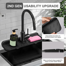 Load image into Gallery viewer, Meiliweser Silicone Sink Splash Guard Gen 2 - Slope Upgraded Faucet Mat, 15&quot; x 5.5&quot;, Sink Gadgets-Splash Guard Behind Faucet Water Drip Catcher Mat for Kitchen, Bathroom, Sink Sponge Holder(Black)
